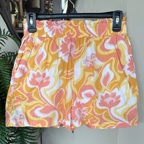 BP Nordstrom Smocked Waist Retro Hippie Shorts Yellow Pink Floral Lined Boho - Picture 3 of 14